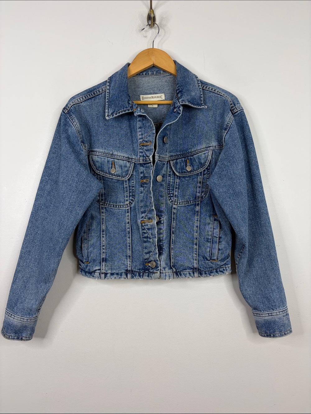 Vintage Banana Republic Jean Jacket Womens Medium Blue Denim Cropped Made in USA
